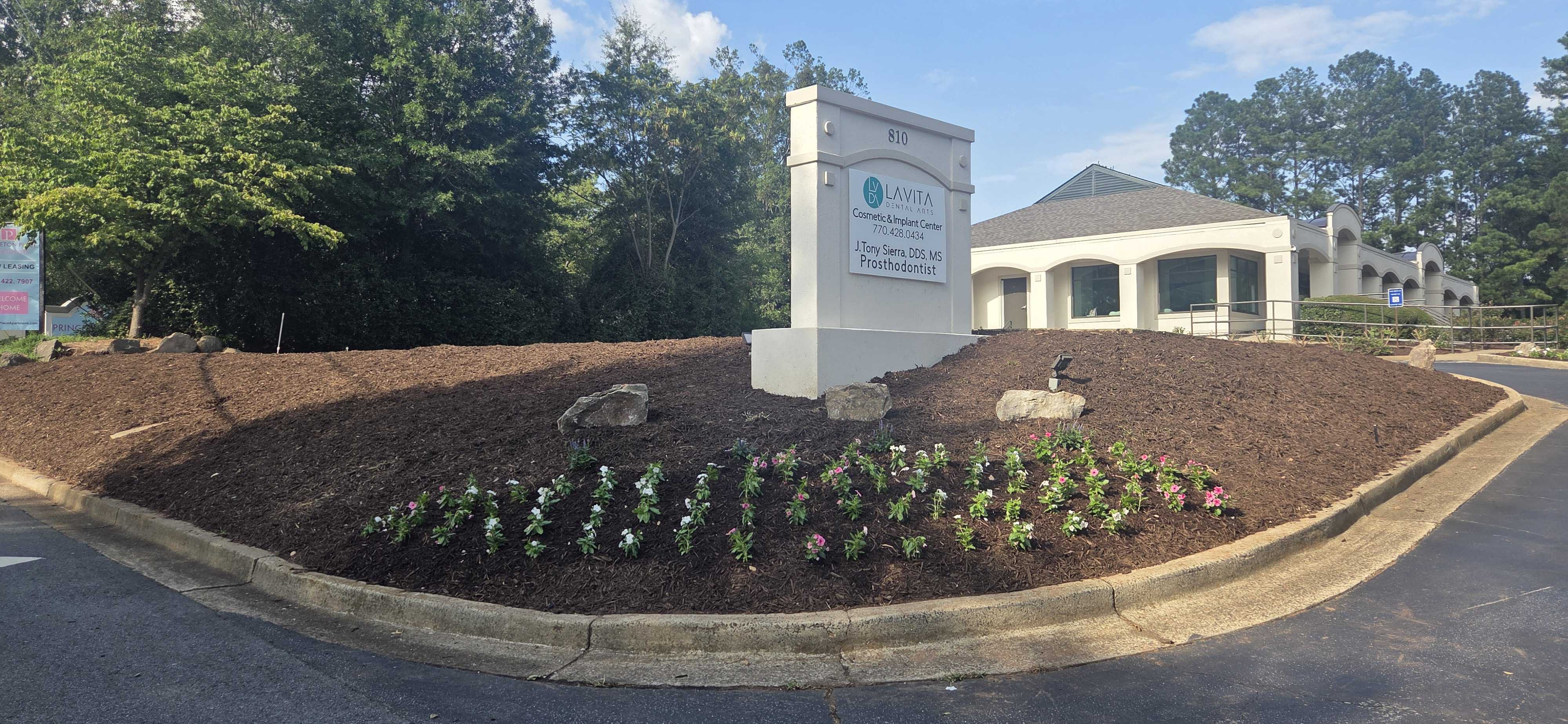 Commercial Landscape Installation with Flower Bed
